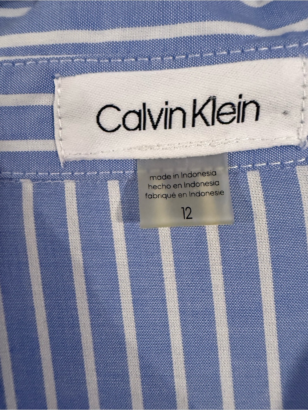 Calvin Klein Light Blue Striped 100% Cotton Midi Shirt Dress with Pockets - Picture 3 of 9